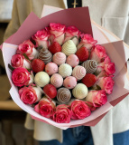 Букет из конфет и роз для учителя "Нежная весна"